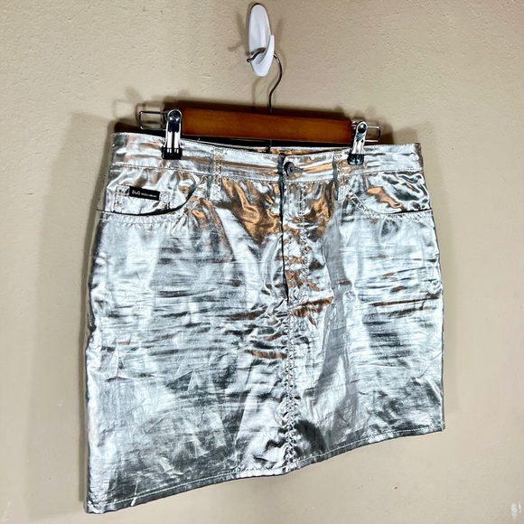 Dolce & Gabbana Metallic Silver Leather Mini Skirt - Picture 2 of 10